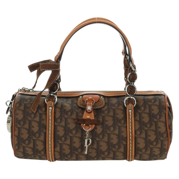 Christian Dior Romantic Trotter Canvas Hand Bag PVC Brown Silver Auth 170563V