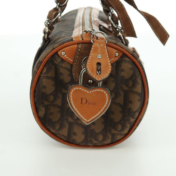 Christian Dior Romantic Trotter Canvas Hand Bag PVC Brown Silver Auth 170563V