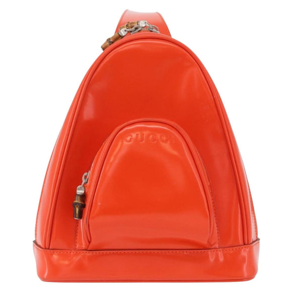 GUCCI Bamboo Shoulder Bag Patent leather Orange Silver 003 1998 0127 Auth 170571