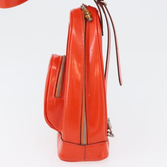 GUCCI Bamboo Shoulder Bag Patent leather Orange Silver 003 1998 0127 Auth 170571