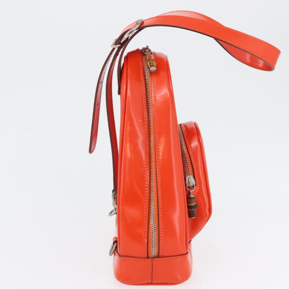 GUCCI Bamboo Shoulder Bag Patent leather Orange Silver 003 1998 0127 Auth 170571