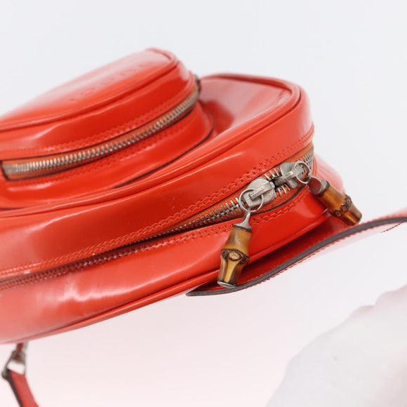 GUCCI Bamboo Shoulder Bag Patent leather Orange Silver 003 1998 0127 Auth 170571