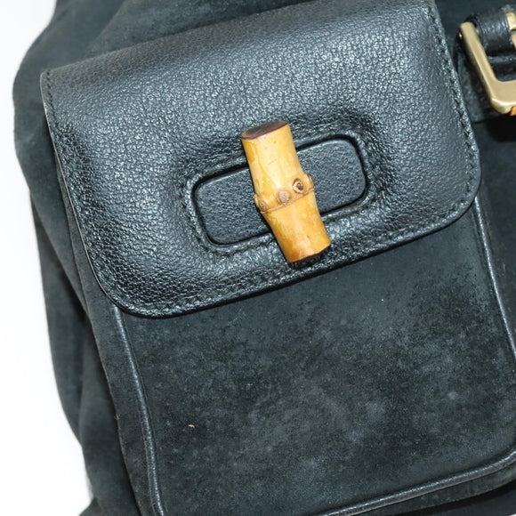 GUCCI Bamboo Backpack Suede Leather Black Gold 003 2058 0016 Auth 170577