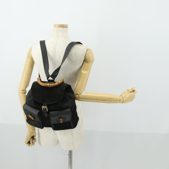 GUCCI Bamboo Backpack Suede Leather Black Gold 003 2058 0016 Auth 170577