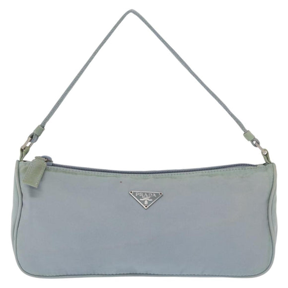 PRADA Accessory Pouch Nylon Light Blue Silver Auth 170583