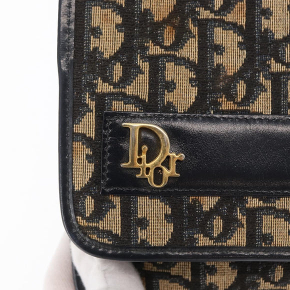 Christian Dior Trotter Canvas Clutch Bag Navy Gold Auth 170587