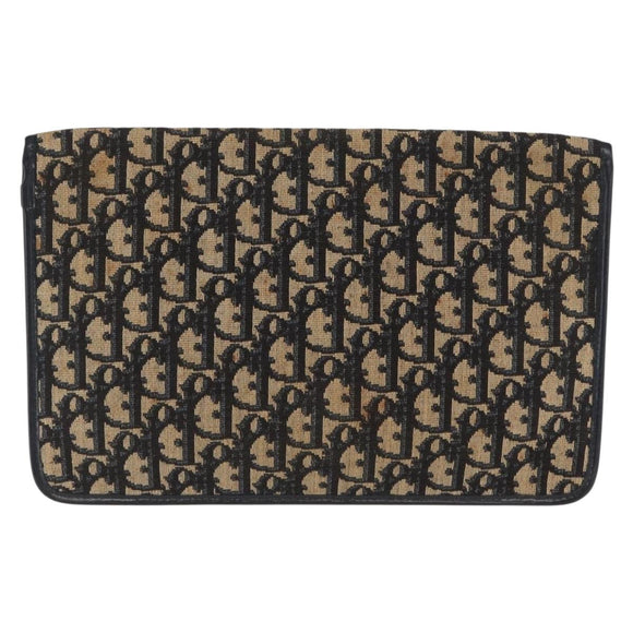 Christian Dior Trotter Canvas Clutch Bag Navy Gold Auth 170587
