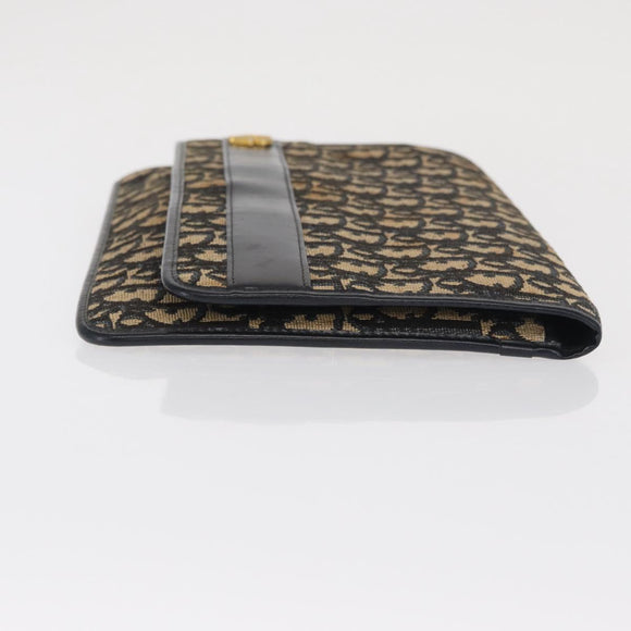 Christian Dior Trotter Canvas Clutch Bag Navy Gold Auth 170587