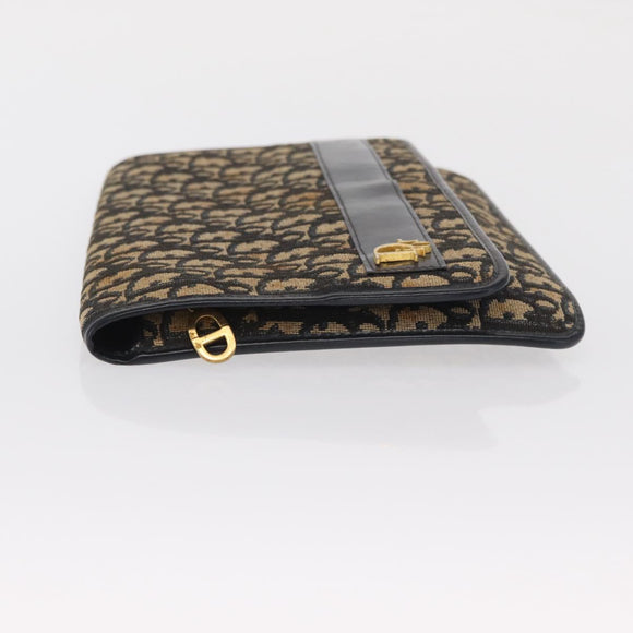 Christian Dior Trotter Canvas Clutch Bag Navy Gold Auth 170587