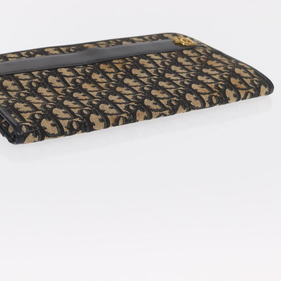 Christian Dior Trotter Canvas Clutch Bag Navy Gold Auth 170587