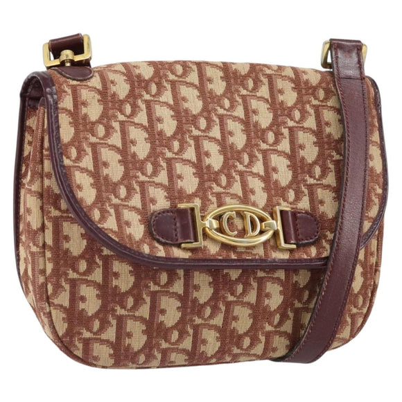 Christian Dior Trotter Canvas Shoulder Bag Red Gold Auth 170588