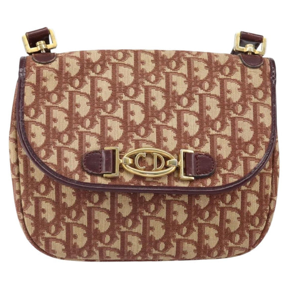 Christian Dior Trotter Canvas Shoulder Bag Red Gold Auth 170588