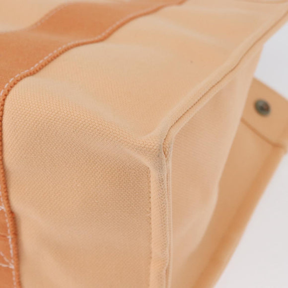 HERMES Coquillage PM Hand Bag Canvas Orange Silver Auth 170596