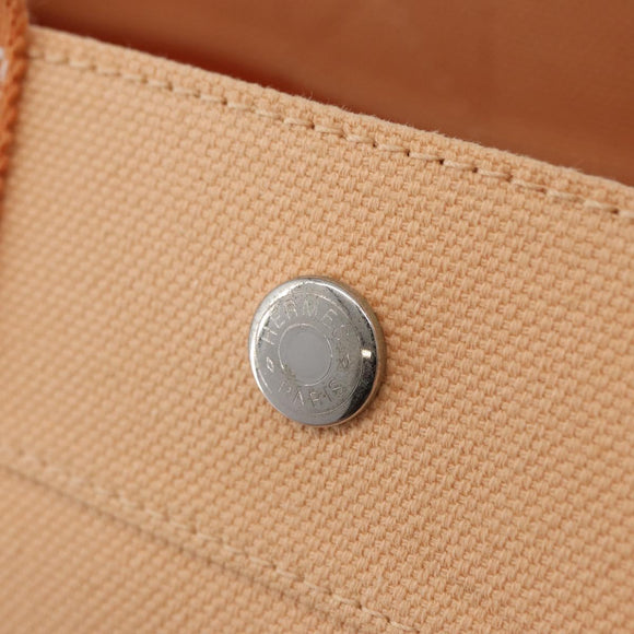 HERMES Coquillage PM Hand Bag Canvas Orange Silver Auth 170596