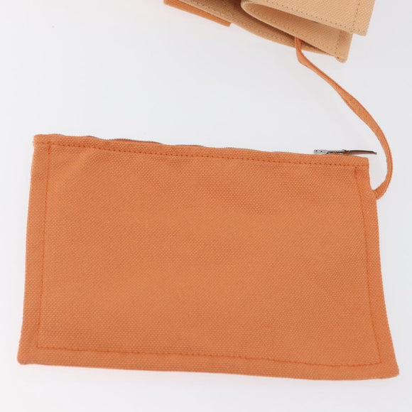 HERMES Coquillage PM Hand Bag Canvas Orange Silver Auth 170596
