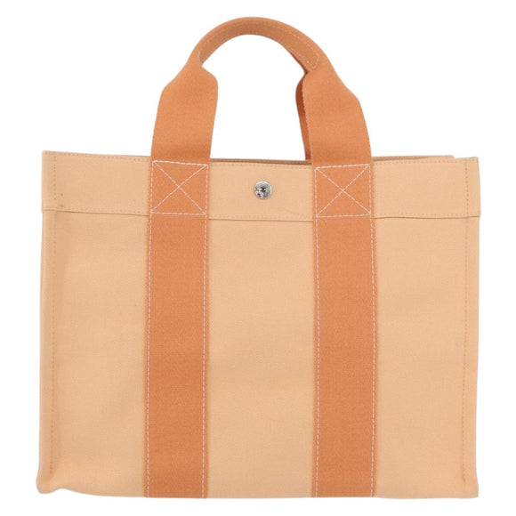 HERMES Coquillage PM Hand Bag Canvas Orange Silver Auth 170596