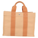 HERMES Coquillage PM Hand Bag Canvas Orange Silver Auth 170596-3