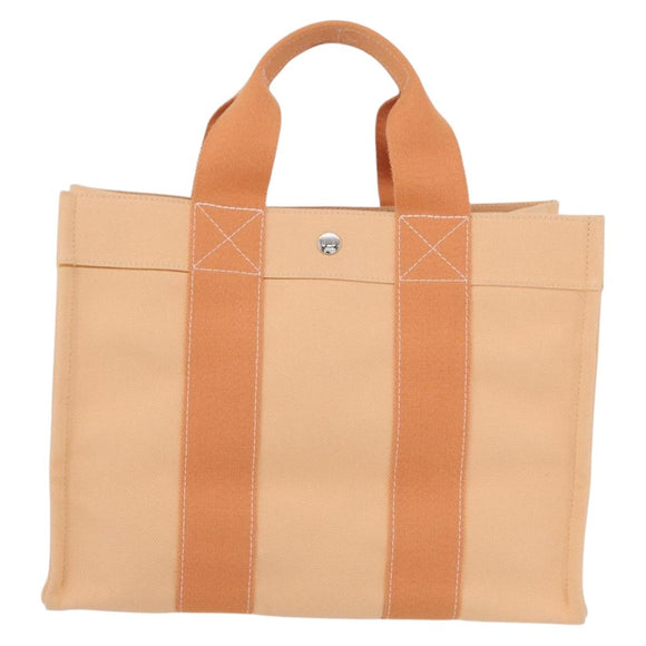 HERMES Coquillage PM Hand Bag Canvas Orange Silver Auth 170596