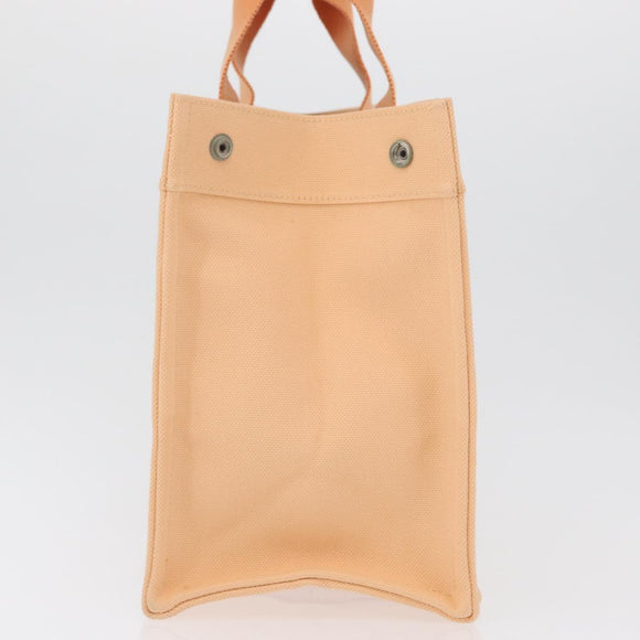 HERMES Coquillage PM Hand Bag Canvas Orange Silver Auth 170596