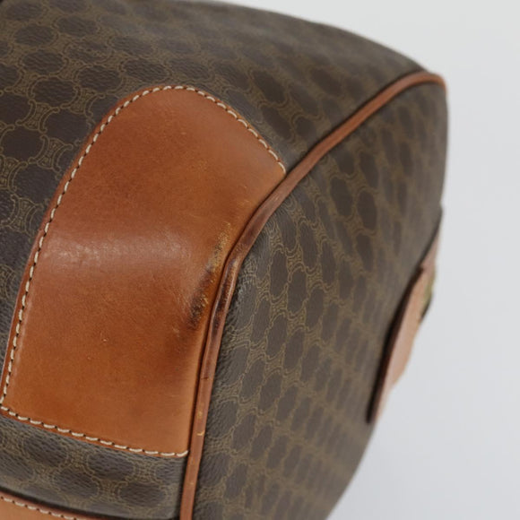 CELINE Macadam Canvas Boston Bag PVC Leather Brown Gold Auth 170598