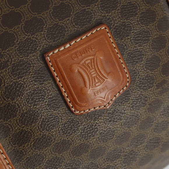 CELINE Macadam Canvas Boston Bag PVC Leather Brown Gold Auth 170598
