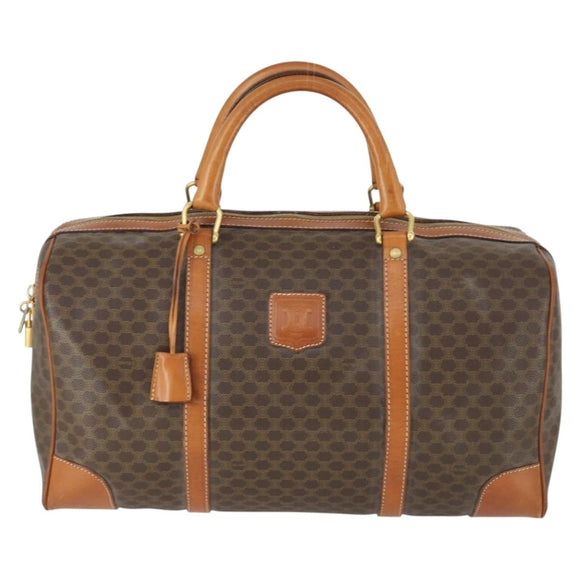 CELINE Macadam Canvas Boston Bag PVC Leather Brown Gold Auth 170598