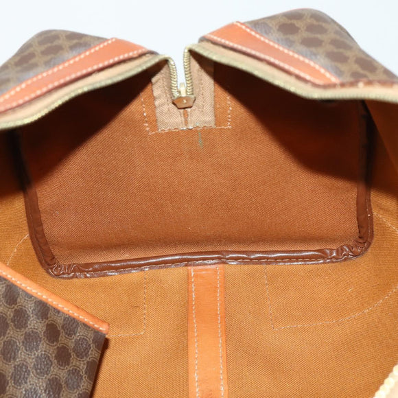 CELINE Macadam Canvas Boston Bag PVC Leather Brown Gold Auth 170598