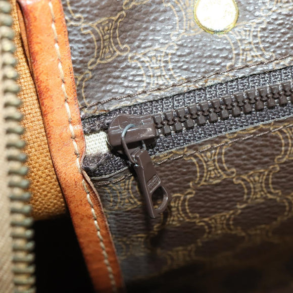 CELINE Macadam Canvas Boston Bag PVC Leather Brown Gold Auth 170598