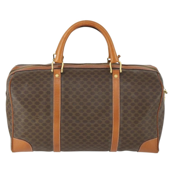 CELINE Macadam Canvas Boston Bag PVC Leather Brown Gold Auth 170598