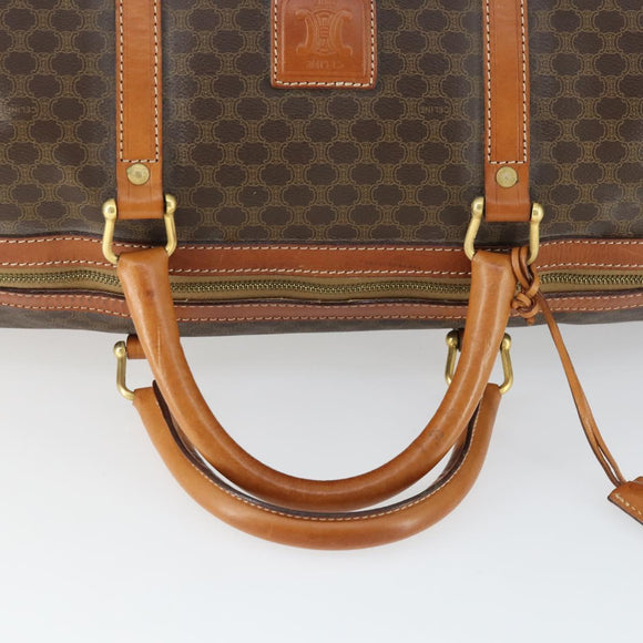 CELINE Macadam Canvas Boston Bag PVC Leather Brown Gold Auth 170598
