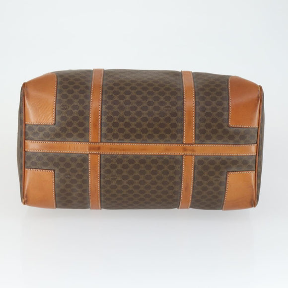CELINE Macadam Canvas Boston Bag PVC Leather Brown Gold Auth 170598