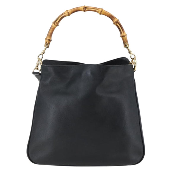 GUCCI Bamboo Hand Bag Leather 2way Black Gold 001 1638 Auth 170600