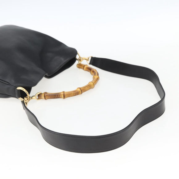 GUCCI Bamboo Hand Bag Leather 2way Black Gold 001 1638 Auth 170600