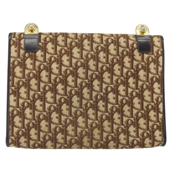 Christian Dior Trotter Canvas Shoulder Bag Beige Gold Auth 170604