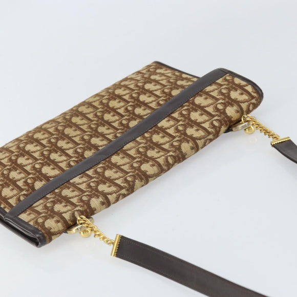 Christian Dior Trotter Canvas Shoulder Bag Beige Gold Auth 170604