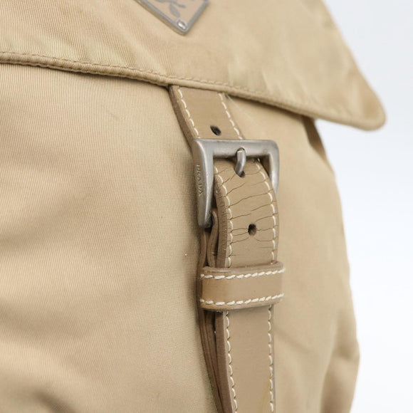 PRADA Shoulder Bag Nylon Beige Silver Auth 170605