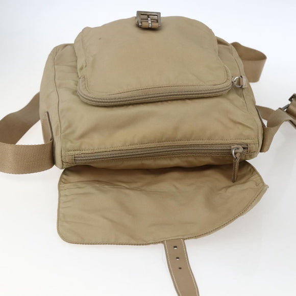 PRADA Shoulder Bag Nylon Beige Silver Auth 170605