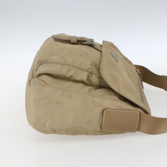 PRADA Shoulder Bag Nylon Beige Silver Auth 170605