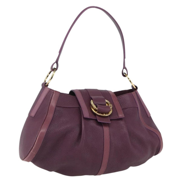 BVLGARI Chandra Shoulder Bag Leather Purple Gold Auth 170606A