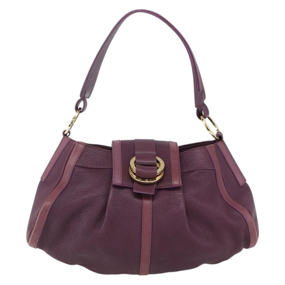 BVLGARI Chandra Shoulder Bag Leather Purple Gold Auth 170606A