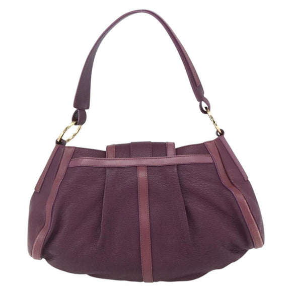BVLGARI Chandra Shoulder Bag Leather Purple Gold Auth 170606A