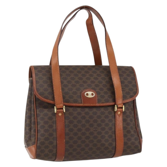 CELINE Macadam Canvas Hand Bag PVC Leather Brown Gold Auth 170627