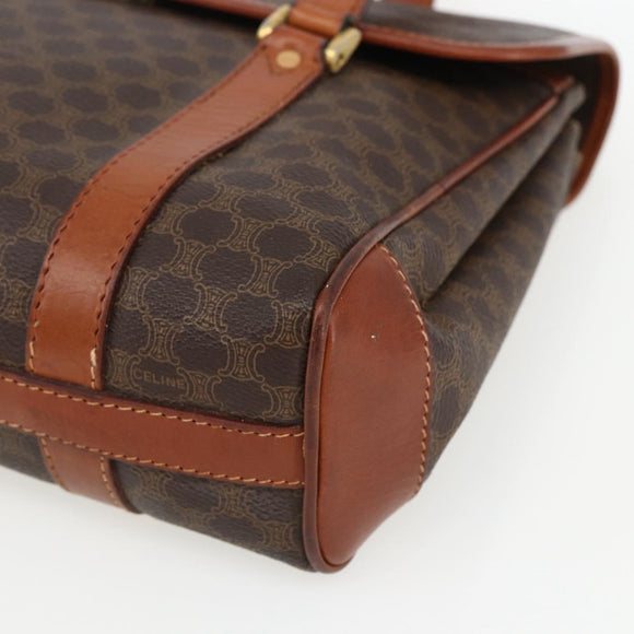 CELINE Macadam Canvas Hand Bag PVC Leather Brown Gold Auth 170627