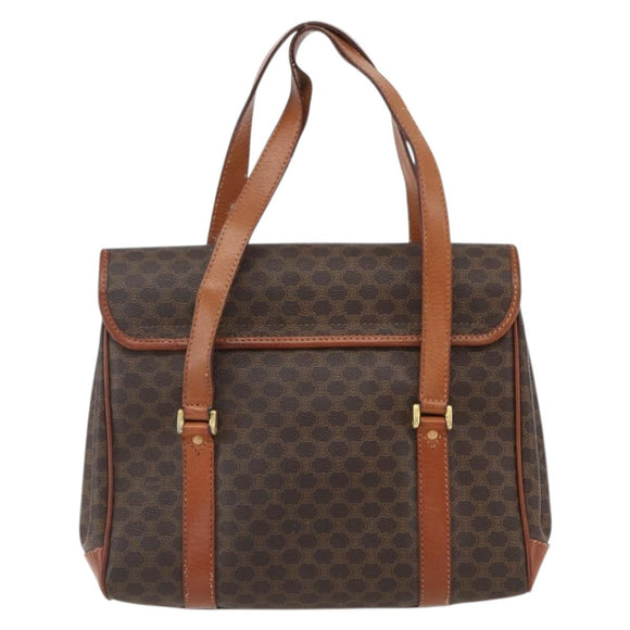 CELINE Macadam Canvas Hand Bag PVC Leather Brown Gold Auth 170627
