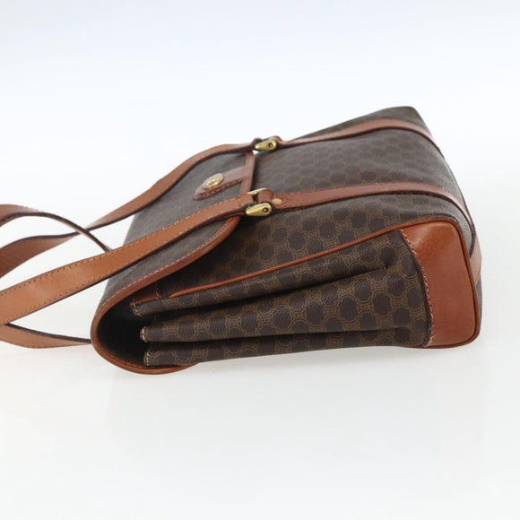 CELINE Macadam Canvas Hand Bag PVC Leather Brown Gold Auth 170627