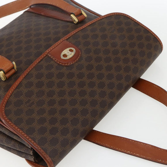 CELINE Macadam Canvas Hand Bag PVC Leather Brown Gold Auth 170627