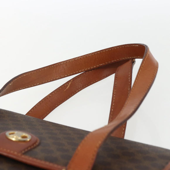 CELINE Macadam Canvas Hand Bag PVC Leather Brown Gold Auth 170627