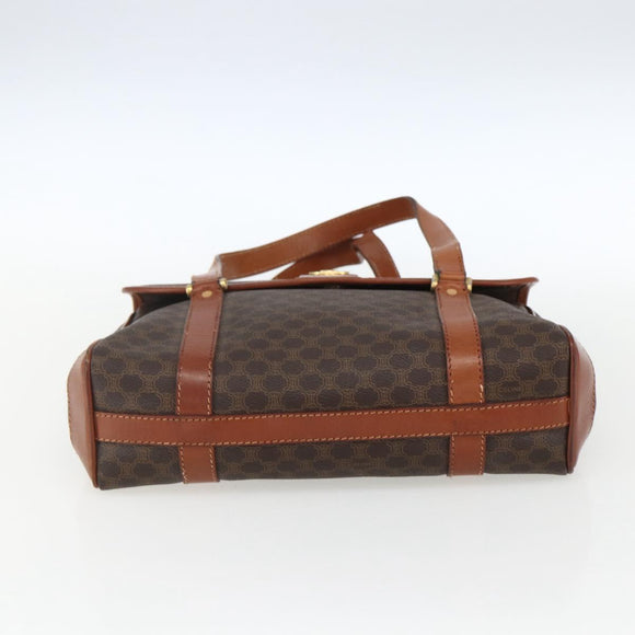 CELINE Macadam Canvas Hand Bag PVC Leather Brown Gold Auth 170627