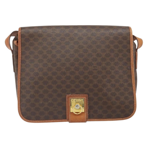 CELINE Macadam Canvas Shoulder Bag PVC Leather Brown Gold Auth 170628