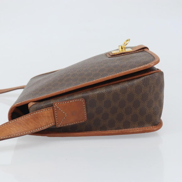 CELINE Macadam Canvas Shoulder Bag PVC Leather Brown Gold Auth 170628
